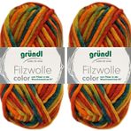 HDK-VERSAND 2 x 50 gram Gründl keçe yünü Color %100 saf işlenmemiş yünden tencere tutacağı için kılavuz dahil (36 mavi yeşil kırmızı toprak kırmızı turuncu çok renkli)