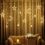 Hdmarketim Ay Yıldızlı Perde Şerit LED Hilal Saçaklı 3 X 1 Metre 6 Fonksiyonlu Fişli Gün Işığı Led