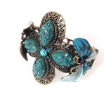 Hdmarketim Otantik Swarovski Taşlı Çiçekli Kelepçe Metal Bileklik