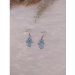 Hdmarketim Otantik Swarovski Taşlı Sallantılı Hamsa Figürlü Beyaz Küpe