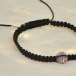Hdmarketim Pembe Swarovski Taşlı Ayarlanabilir Örgü Siyah İp Bileklik