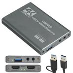HDMI to USB 3.0 Video Capture Kartı Ses ve Görüntü Yakalama | 4K 60FPS Görüntü Aktarma, Ekstra Güç Gerektirmez, PS3 PS4 PS5 Xbox, Windows ve OS X ile Uyumlu Yayın Kayıt Cihazı, 1285, Gümüş