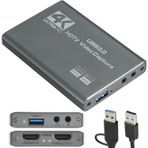 HDMI to USB 3.0 Video Capture Kartı Ses ve Görüntü Yakalama | 4K 60FPS Görüntü Aktarma, Ekstra Güç Gerektirmez, PS3 PS4 PS5 Xbox, Windows ve OS X ile Uyumlu Yayın Kayıt Cihazı, ZR1285, Gri
