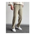 He Brand Erkek Haki Yeşil Beli Lastikli Keten Baggy Pantolon Rahat Kalıp Baggy