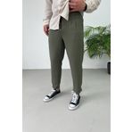 He Brand Erkek Haki Yeşil Boyfriend Kumaş Pantolon Rahat Kesim Pileli Duble Paça Jogger