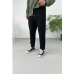 He Brand Erkek Siyah Boyfriend Kumaş Pantolon Rahat Kesim Pileli Duble Paça Jogger