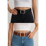 H&E Design Kadın 2'li Gold Tokalı Pantolon, Gömlek, Ceket, Elbise, Kazak Kemeri - Tek Ebat - Metalik