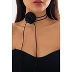 H&E Design Kadın Siyah Saten Gül Choker Kolye Özel Tasarım Maden Rengi Siyah