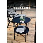 He Dizayn Aksesuar Çift Tepsili Sehpa – İki Katlı Metal Yan Sehpa Dekoratif Servis Standı - Siyah