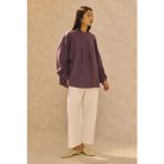 HE-QA Kol Büzgülü Pamuk Keten Tunik Retro Violet