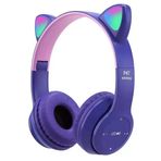 HEARTZ KEDİ KULAKLI RENKLİ BLUETOOTH HD SES KALİTELİ DAHİLİ MİKROFONLU HAFIZA KART GİRİŞLİ 5.0 WİRELESS 6 AYRI RENK BLUETOOTH KULAKLIK (MOR)