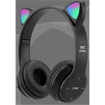Heartz P47 Yeni Nesil Şık Tasarım LED Işıklı Kablosuz Bluetooth 5.0 Kedili Kulaklık - Siyah
