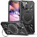 Heartz Rugged Kapak Döner Stand ve MagSafe Uyumlu Tam Korumalı Kaliteli Telefon Kılıfı, Çok Renkli (İPHONE 15 PROMAX SİYAH)
