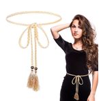 Heasy Püskül Kemer, 70" Kadınlar için Halat Kemer, Altın Kuşak Kemer, Altın Kumaş Kemer, Boho Örgülü İnce Kemerler Kadınlar için Etek Elbise (beyaz ve Sarı), Beyaz, Sarı, M