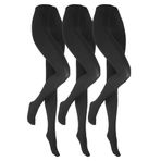 HEAT HOLDERS 3'lü paket kız termal külotlu çorap, siyah, yumuşak ve konforlu, kış külotlu çorap, opak, Siyah, 7-8 Yaş