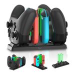 HEATFUN Nintendo Switch için Denetleyici Şarj Yuvası, Nintendo Switch Joy-Con Denetleyicileri ve Pro Kontrolörleri için 6'sı 1 Arada Şarj İstasyonu Siyah (PowerA Pro Denetleyicileri için değil)