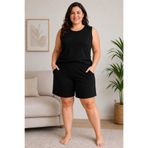 HEAVEN WEAR 2 Lİ TAKIM KADIN BÜYÜK BEDEN SIFIR KOL TSHİRT VE BERMUDA CEPLİ ŞORT