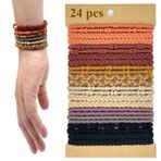 Hebterrka 24 adet Boho bileklik, elastik saç lastiği, koruyucu renkli örgü lastiği, kalın ve kıvırcık saçlar için büyük saç lastikleri