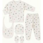 Hece Bebe %100 Pamuklu 5 Parça Hastane Çıkışı Seti – Bebek Zıbın Takımı, Şapka, Önlük, Eldiven - Ekru - Gri - Pembe - Kahverengi - Yenidoğan