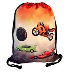 HECKBO® erkek çocuk spor çantası “Yarış Arabası & Motosiklet Tasarımı (çift taraflı) - Çamaşır makinesi kasası - 12.6 \ 'x 15.8 \' - anaokulu, kreş, seyahat, yüzme, spor, okul - sırt çantası, çanta, oyun çanta
