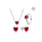 Hector&Co. Jewellery Gümüş Kırmızı Taşlı Kolye,Küpe ve Yüzük Seti