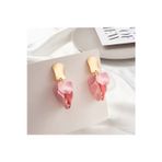 Hector&Co. Jewellery Toz Pembe Akrilik Vintage Gül Yapraklı Çiçek Küpe