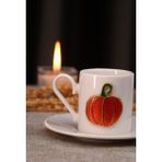 Heda Porselen Balkabağı Kabartmalı 4 Parça 2 Kişilik Kahve Fincan Seti - Beyaz - 100 ml