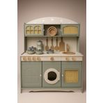 Hedef Ahşap Ihlamur Yeşili Ahşap Oyuncak Mutfak Seti Çaydanlık Tencere Tava Seti Led Işık Hediyeli