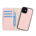 Hedef Apple Iphone 12 Mini Uyumlu Deri Cüzdanlı Kılıf Nu2 Pembe Siyah