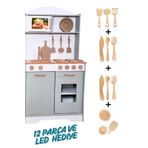 hedefixtoys Ahşap Oyuncak Mutfak Seti – 12 Parça Aksesuar Hediye – Demonte Gönderim – Led Işıklı