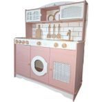 Hedefixtoys Rattan Şıklığında Elizya Ahşap Oyuncak Mutfak 9 Parça Servis Setli