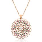 Hedivio Gümüş Rose Geometrik Desenli Madalyon Kolye