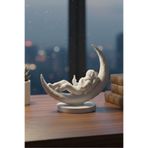 Hediye Astronot ve Ay Temalı Minimalist Dekoratif Obje - Modern Ofis ve Ev Dekoru - Astronot Biblo Beyaz 16 x 16