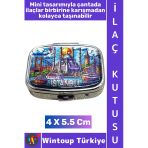 #Hediye Dekoratif Şık İstanbul Temalı 2 Bölmeli Hap Vitamin Tablet İlaç Saklama Kutusu 5 X 5 Cm