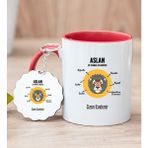 Hediye Dükkanı Kişiye Özel Aslan Burcuna Hediye Kırmızı Kupa Bardak ve Anahtarlık