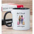 Hediye Dükkanı Kişiye Özel Best Friends Baskılı Siyah Kupa Bardak