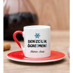 Hediye Dükkanı Kişiye Özel Denizcilik Öğretmeni Kırmızı Türk Kahvesi Fincanı