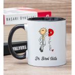 Hediye Dükkanı Kişiye Özel Doktor Karikatürü Siyah Kupa Bardak
