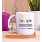 Hediye Dükkanı Kişiye Özel Google Tasarım Esprili Ahşap Altlıklı Beyaz Kupa Bardak