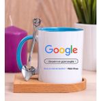 Hediye Dükkanı Kişiye Özel Google Tasarım Esprili Ahşap Altlıklı Mavi Kupa Bardak