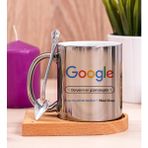 Hediye Dükkanı Kişiye Özel Google Tasarım Esprili Ahşap Altlıklı Silver Kupa Bardak
