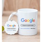 Hediye Dükkanı Kişiye Özel Google Tasarım Esprili Beyaz Kupa Bardak ve Anahtarlık