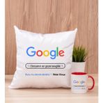 Hediye Dükkanı Kişiye Özel Google Tasarım Esprili Kırmızı Kupa Bardak ve Kare Yastık