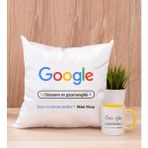 Hediye Dükkanı Kişiye Özel Google Tasarım Esprili Sarı Kupa Bardak ve Kare Yastık