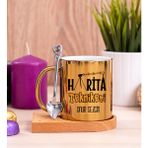 Hediye Dükkanı Kişiye Özel Harita Teknikeri Ahşap Altlıklı Kaşıklı Gold Kupa Bardak