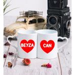Hediye Dükkanı Kişiye Özel İsim Yazılı Kırmızı Kalpli İkili Sevgili Kupası
