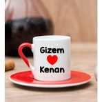 Hediye Dükkanı Kişiye Özel Sevgililere Özel İsim Yazılı Kırmızı Türk Kahvesi Fincanı