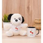 Hediye Dükkanı Kişiye Özel Sevimli Domatesler Siyah Kupa Bardak ve Peluş Köpek
