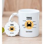 Hediye Dükkanı Kişiye Özel Yengeç Burcuna Hediye Beyaz Kupa Bardak ve Anahtarlık
