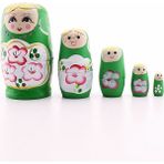 Hediye Filesi Ahşap Tombul Iç Içe Matruşka Bebek Yeşil Set 5li Büyük Boy